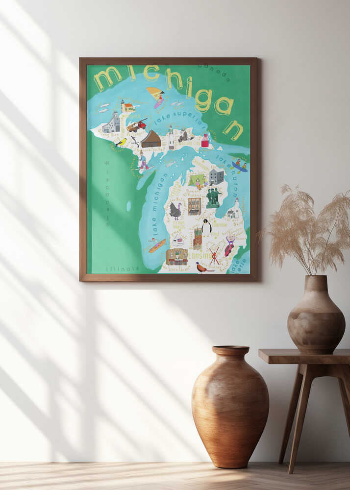 Illustrated Map of Michigan, USA by Artist Carla Daly