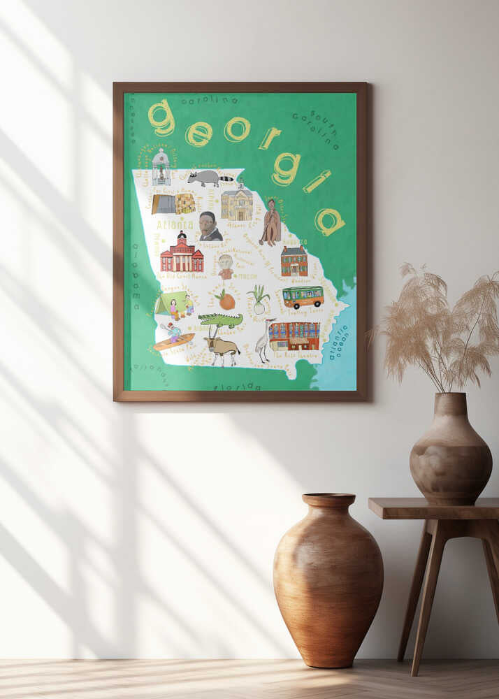 Illustrated Map of Georgia State by Artist Carla Daly