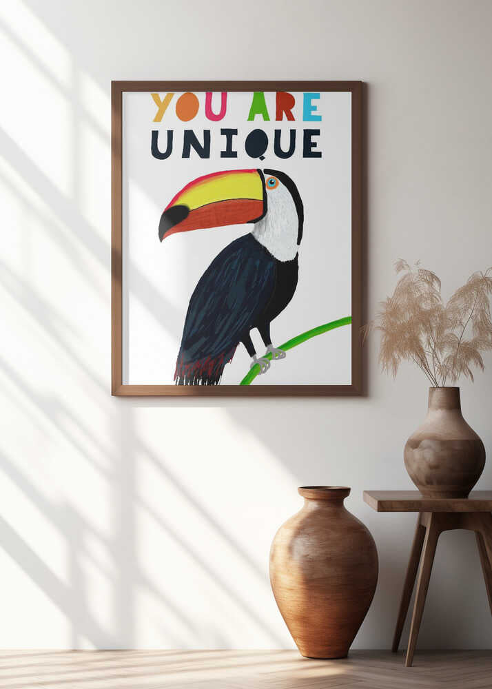You Are Unique! Colorful Toucan with Colorful Text by Illustrator Carla Daly