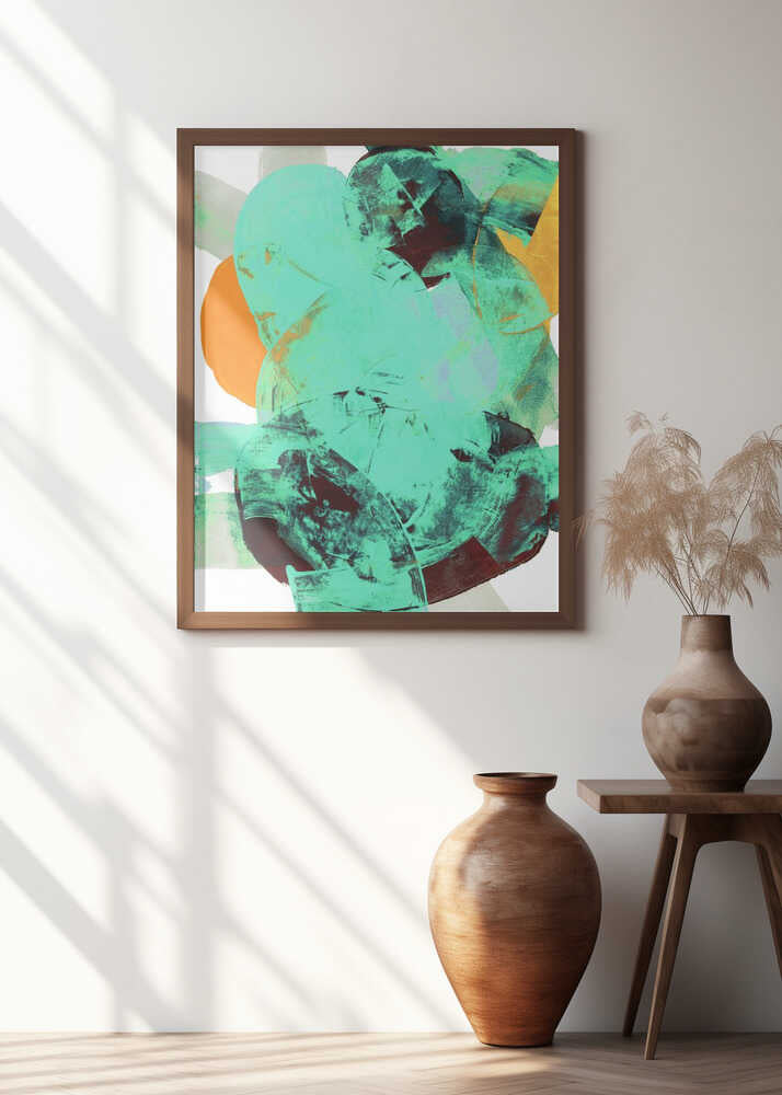 Aqua Teal Burgandy Orange Neutral White Abstract 1