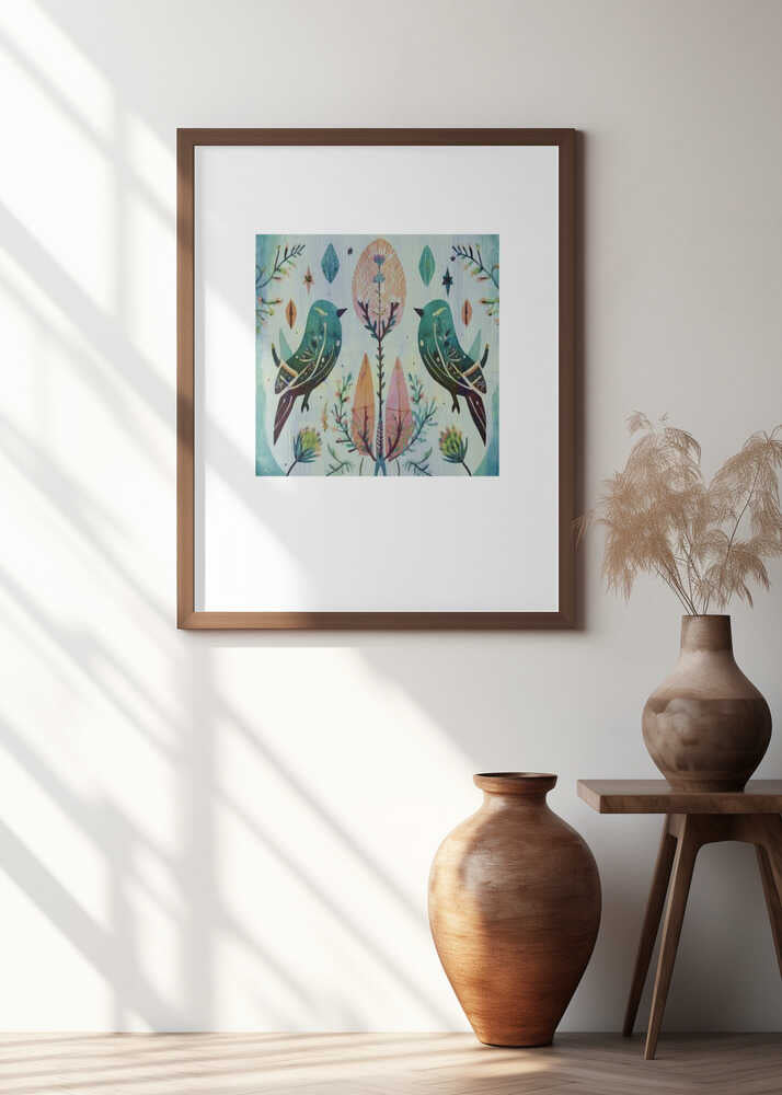 Folk Art Print Folklore Bird Floral Tapestry 2