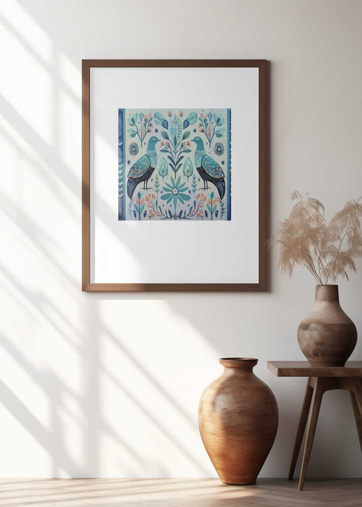 Folk Art Print Folklore Bird Floral Tapestry 3