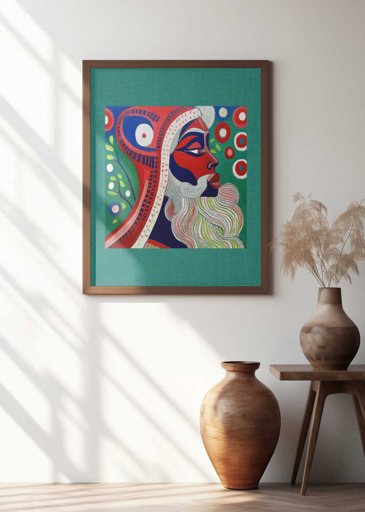 Winter Scene: Folk Art Print : Mystic Santa