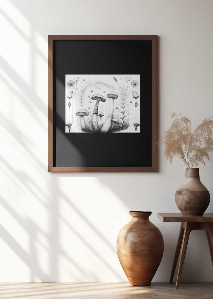 Folk Art: Monochrome Magical Mushrooms Fungi 2
