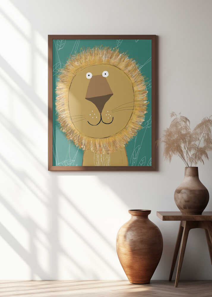 Cute Lion with Green Leaves by Carla Daly