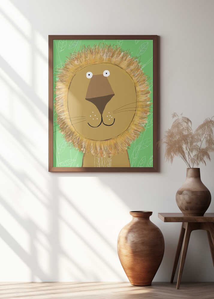 Cute Lion with Green Leaves by Carla Daly