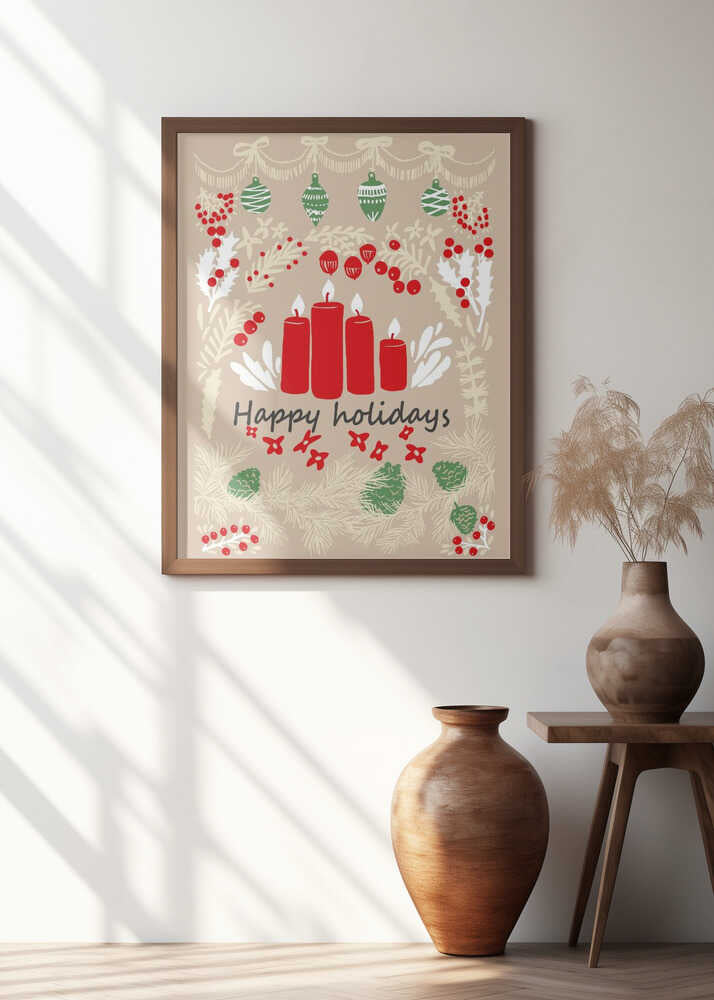 happy holidays - folk art illustration