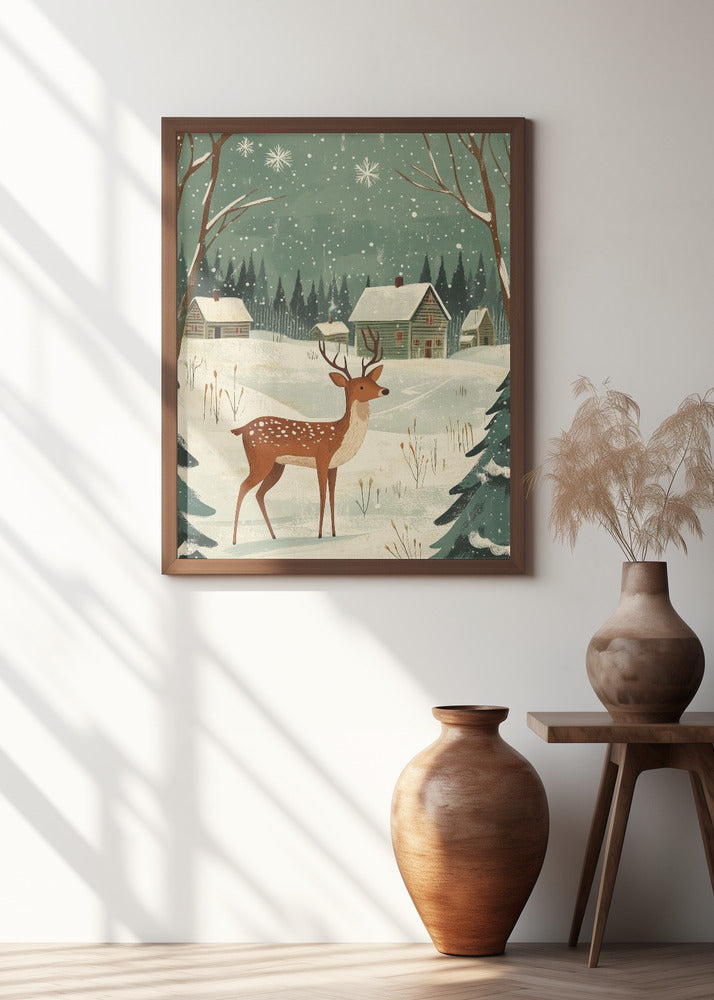 Deer Winter Holiday Green