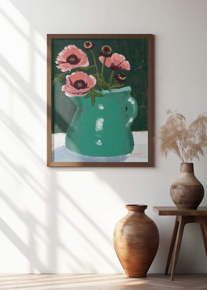 Little Green Jug with poppies