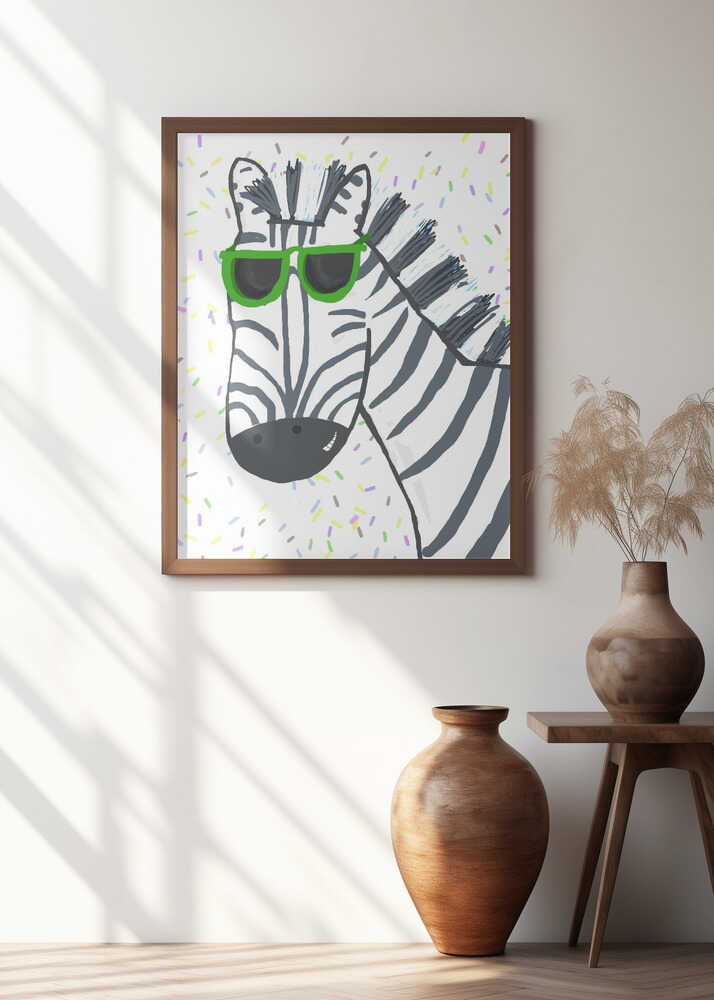 Funny Zebra Wearing Glasses with Sprinkles by Carla Daly