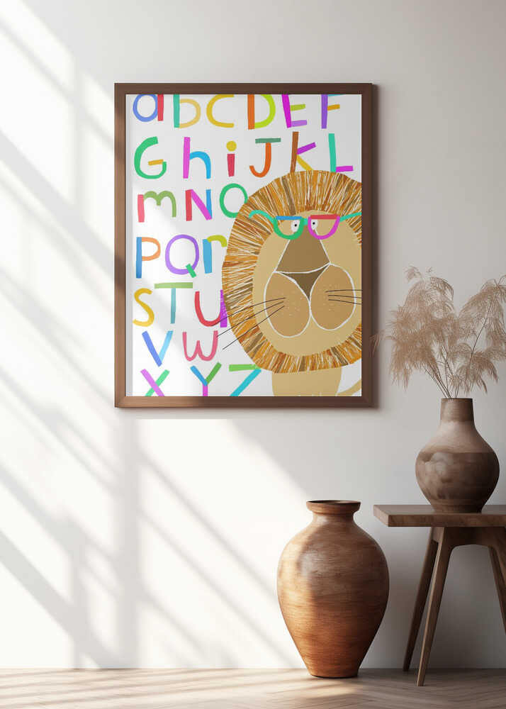 Cute Lion with Glasses with Alphabet Letters by Carla Daly