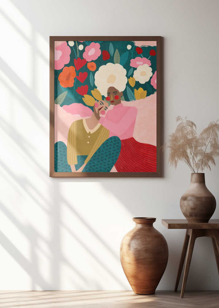 Embracing Couple In Floral Embrace