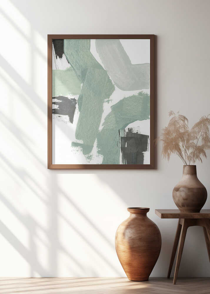 Abstract Green & Black Shapes No2 Print