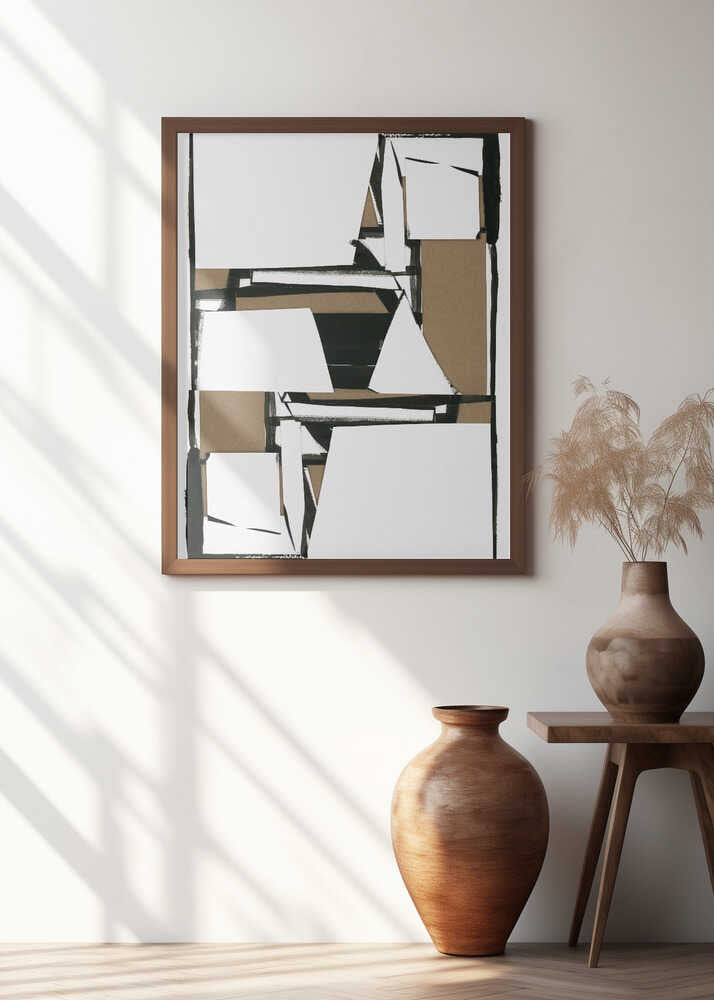 Black and Tan Brown Abstract Art Print