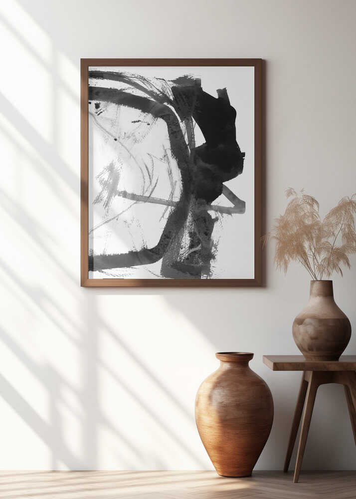 Black & Grey Ink Abstract Art Print