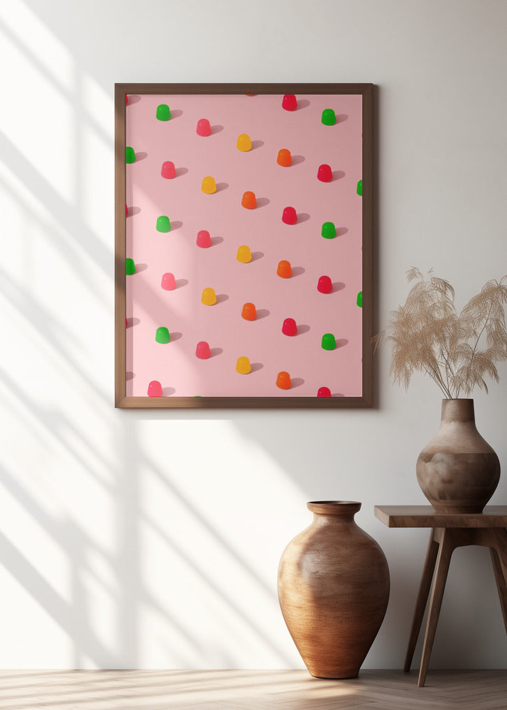 Dots Candy Gum Drops - Repeating Pattern On Pink Background