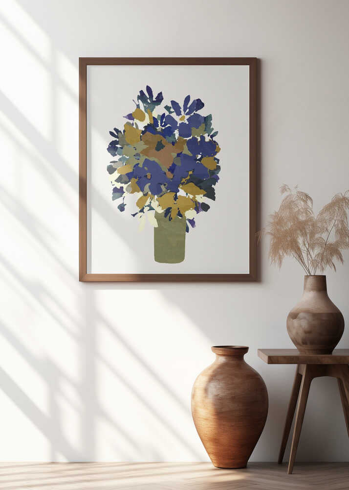Blue and Brown Flowers In Vase
