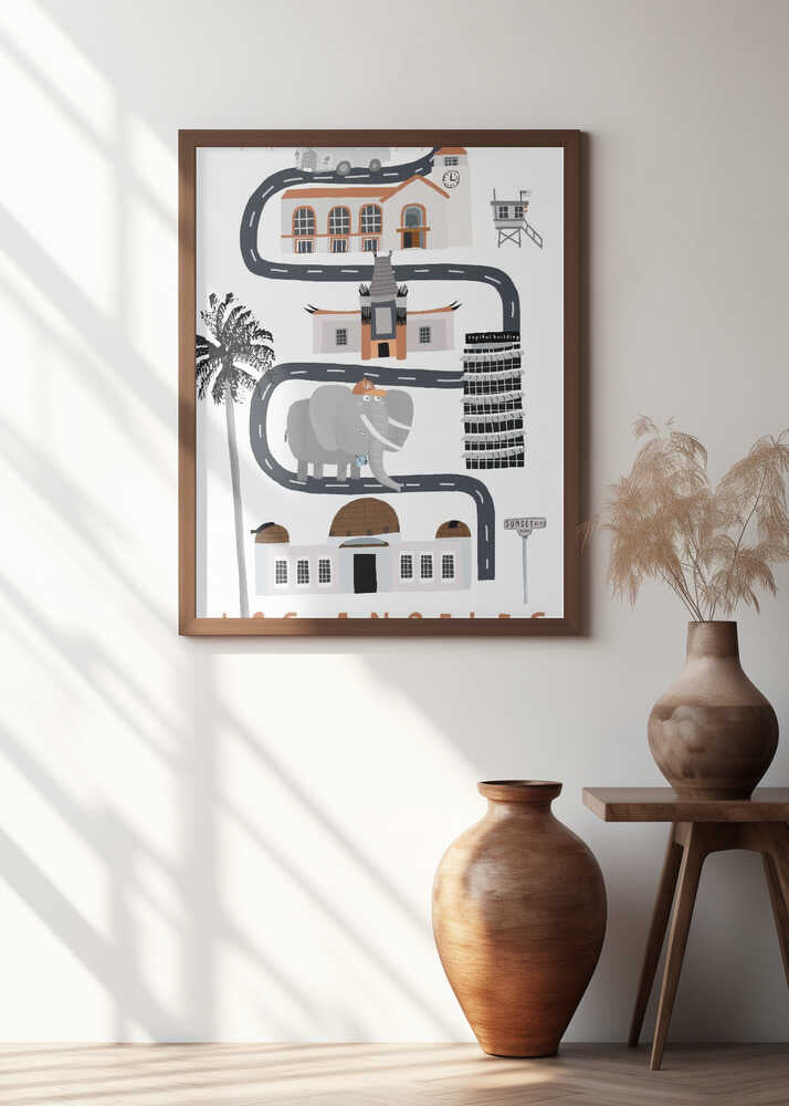 Los Angeles City With Cute Elephant Tourist By Carla Daly