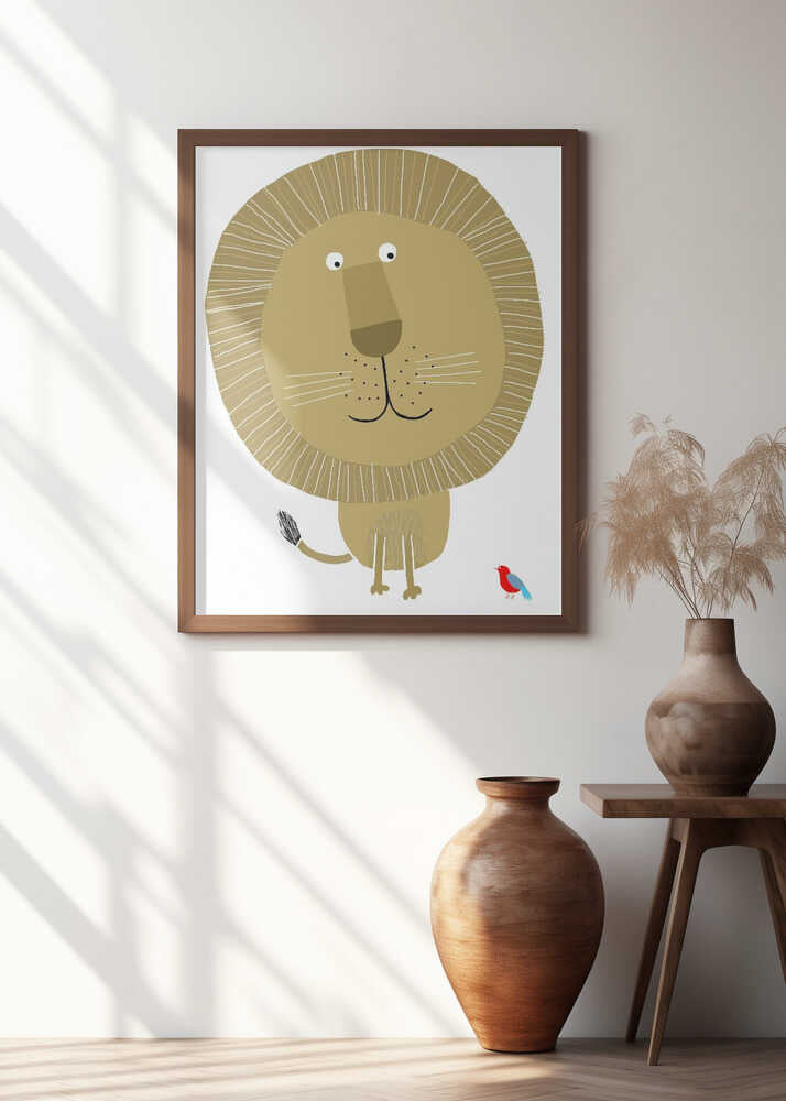 Funny Lion With Small Bird By Carla Daly