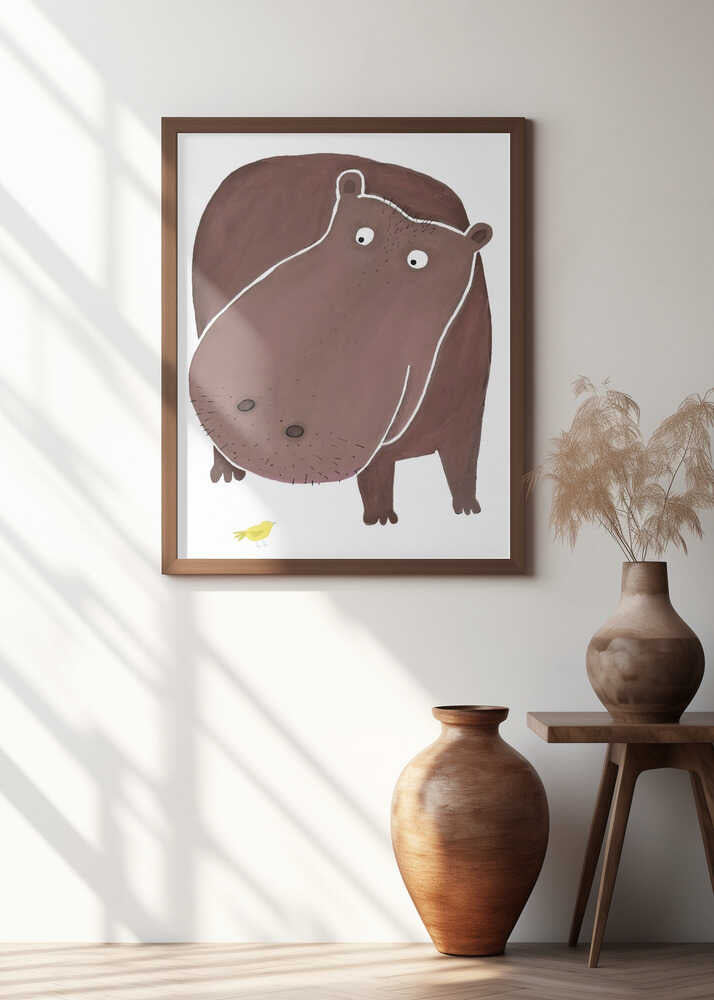 Cute Hippo With Small Bird