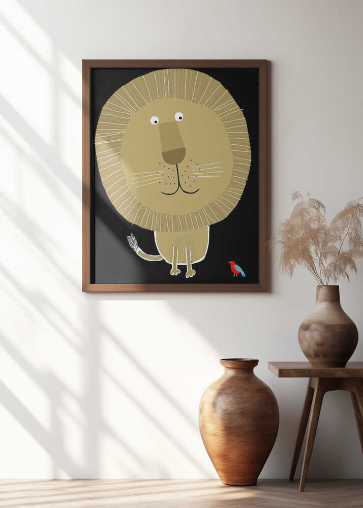 Funny Lion With Small Bird By Carla Daly