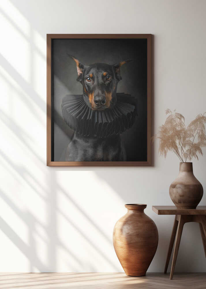 Regal Elegance: Portrait of a Doberman in Renaissance Style
