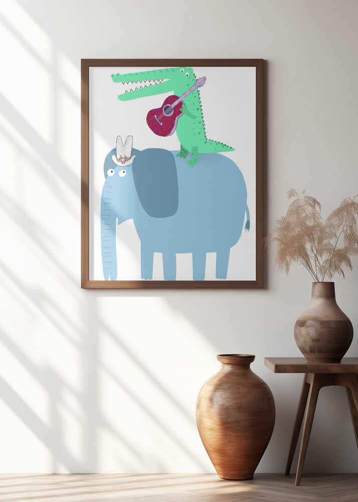 Elephant with a Guitar Playing Crocodile by Carla Daly