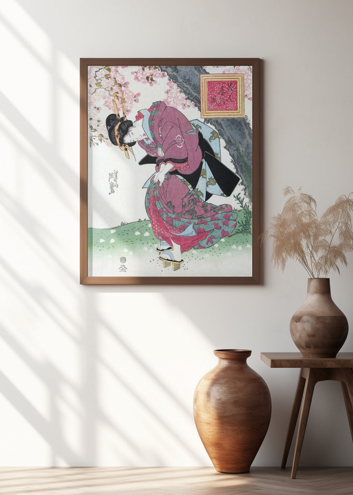 Japanese Woman and Cherry Blossom (1828) Vintage Woodblock Prints