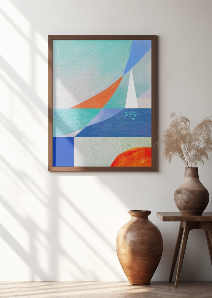 Abstract Seascape With White Sailboat On The Mediterranean, French Riviera Wall Art