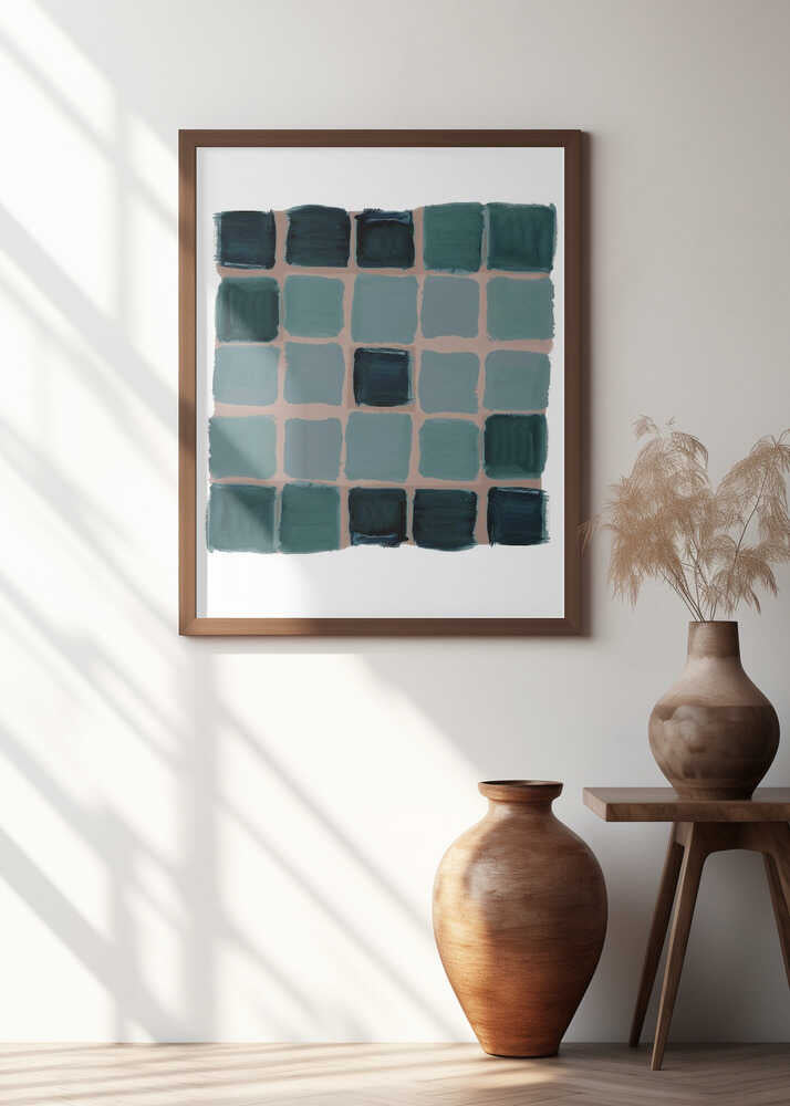 Teal Checkered Square Print