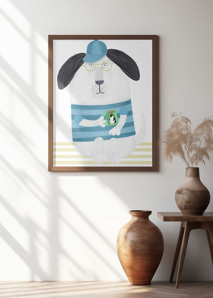 Funny Dog with Penguin Mug by Artist Carla Daly