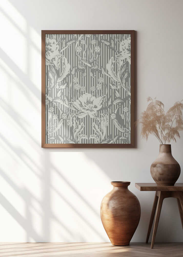 Floral Heritage Morris monochrome stripes grey pattern