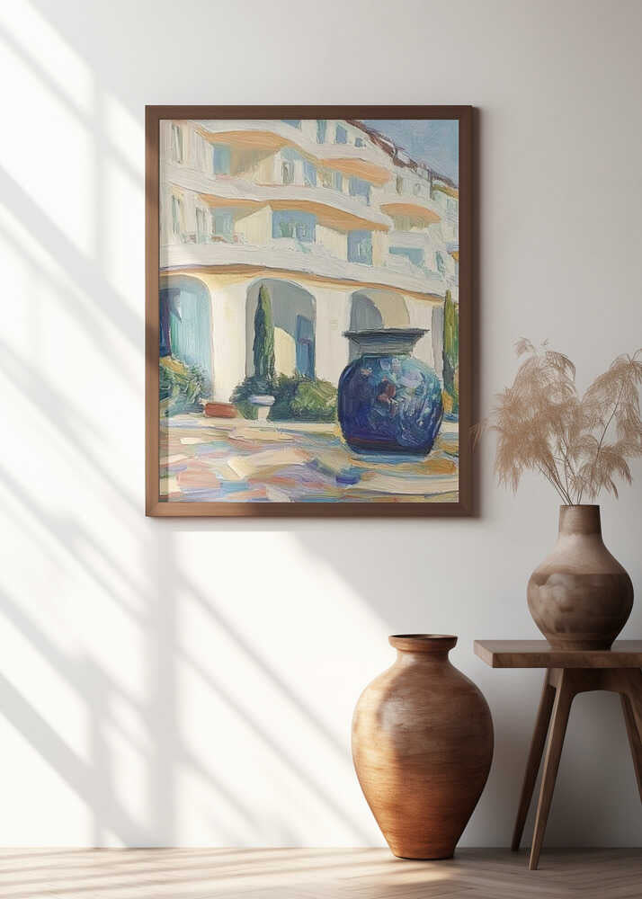 Blue Vase In Front of a Building