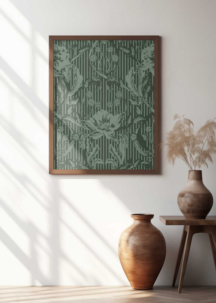 Floral Heritage Morris monochrome stripes forest green patten