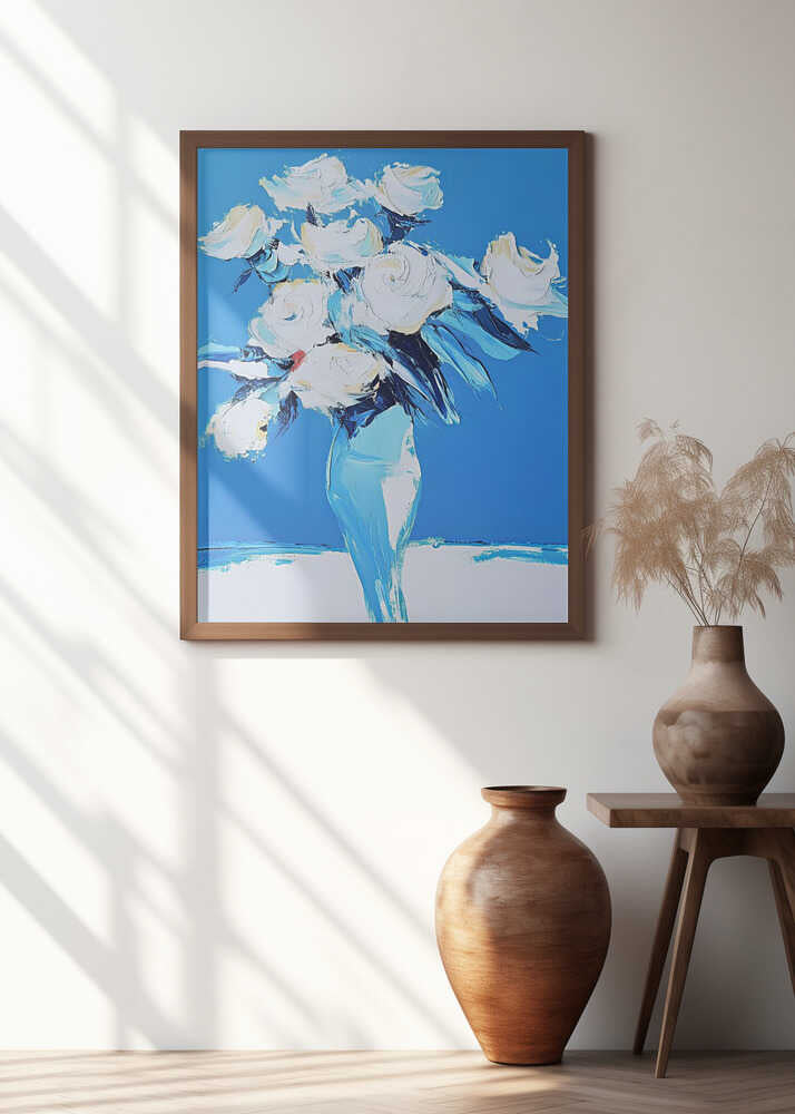 White Roses In a Blue Vase