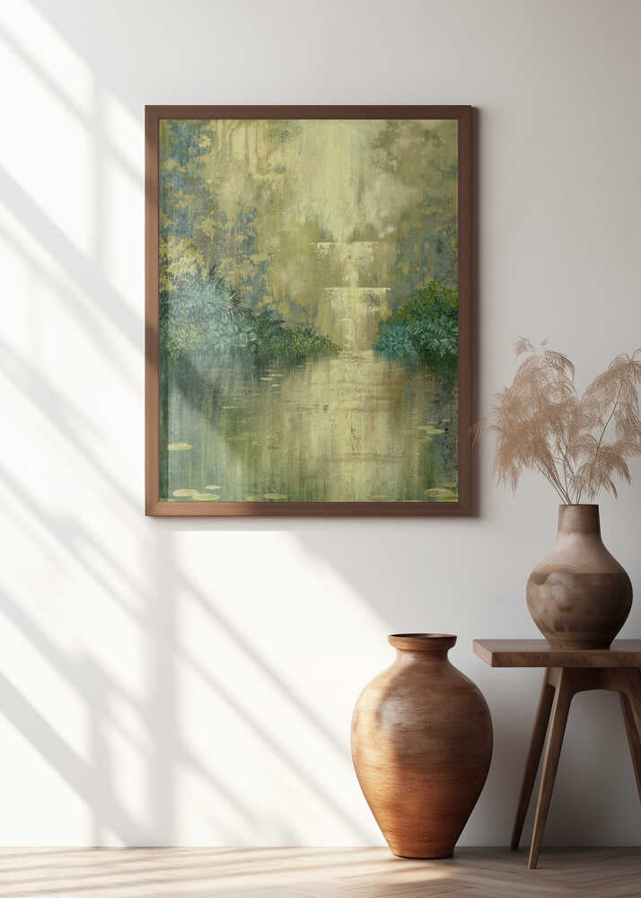 Green Pond By The Waterfall