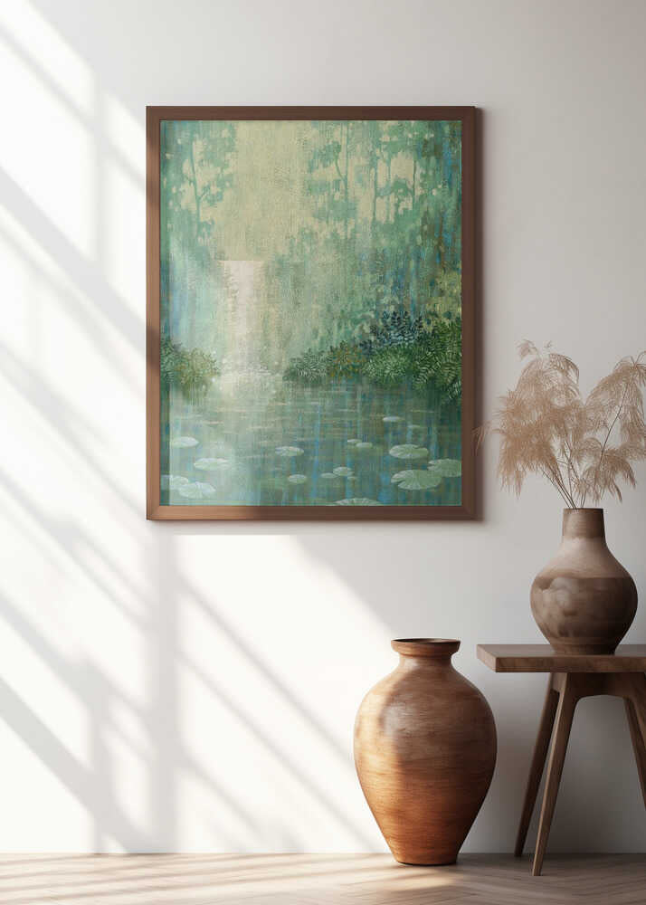 Mysterious Waterfall And Waterlily Pond