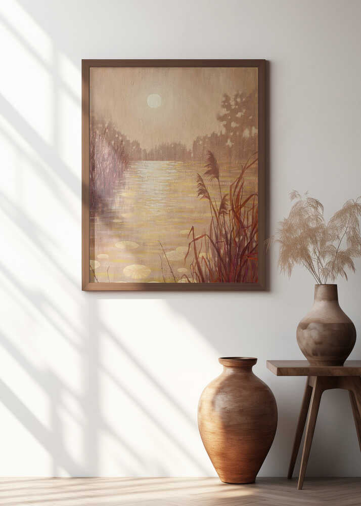 Pond With Reeds At Sunset