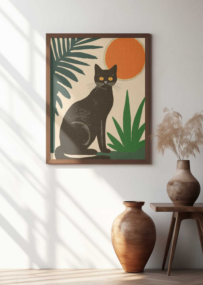 Midday Black Cat with Yellow Eyes