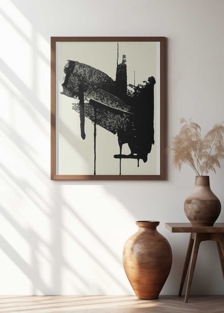 Abstract Brushstrokes in Black and Cream