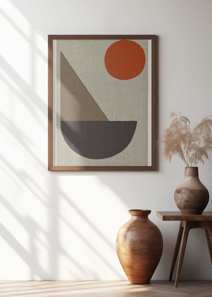 Abstract Shapes in Earth Tones with Red Circle
