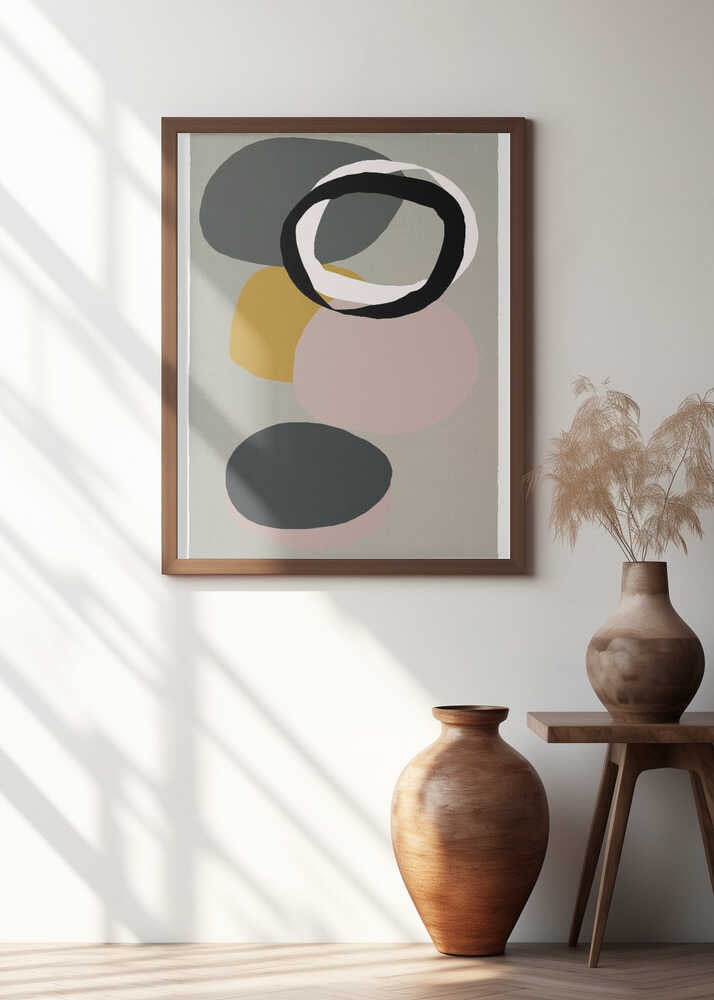 Abstract Circles in Muted Tones with Black Ring