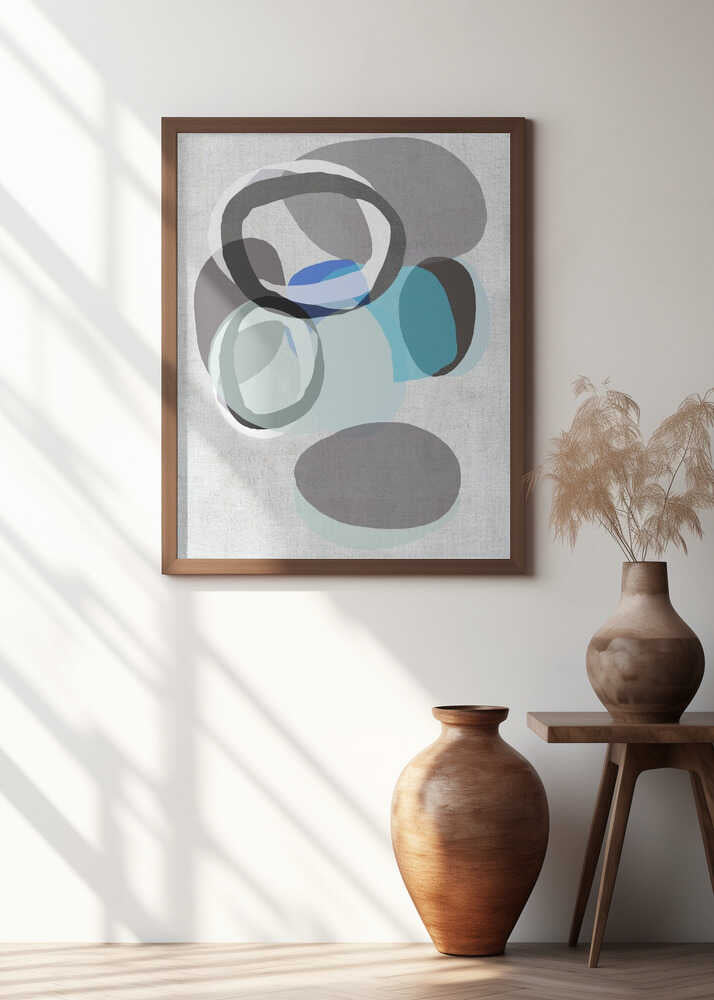 Abstract Shapes in Blues, Greys and Black Rings