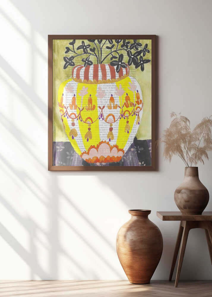 Sprigs Of Berries In A Flowered Vase