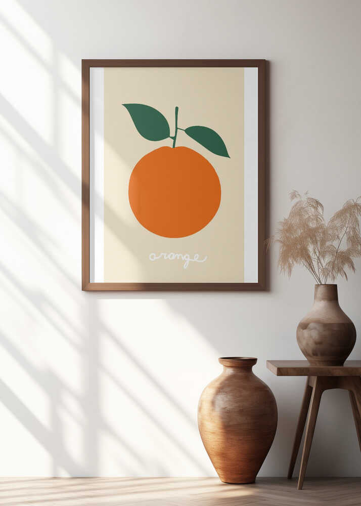 Stylized Orange With Dark Green Leaves