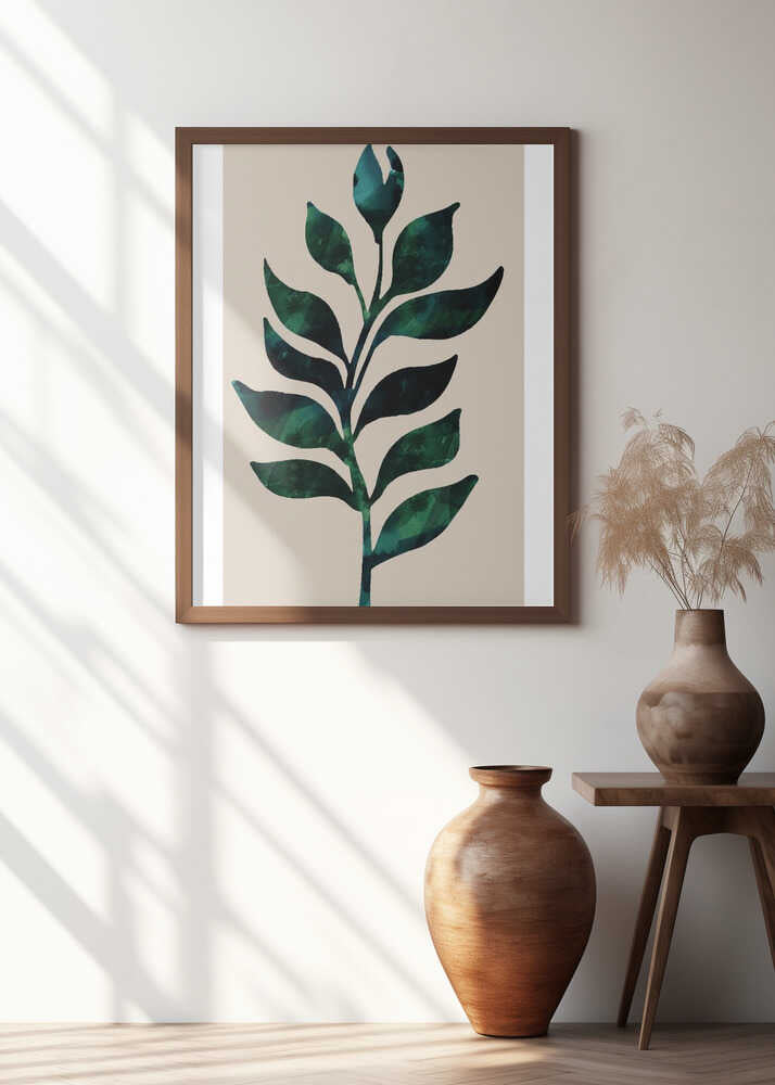 Stylized Plant Motif With Dark Green Leaves