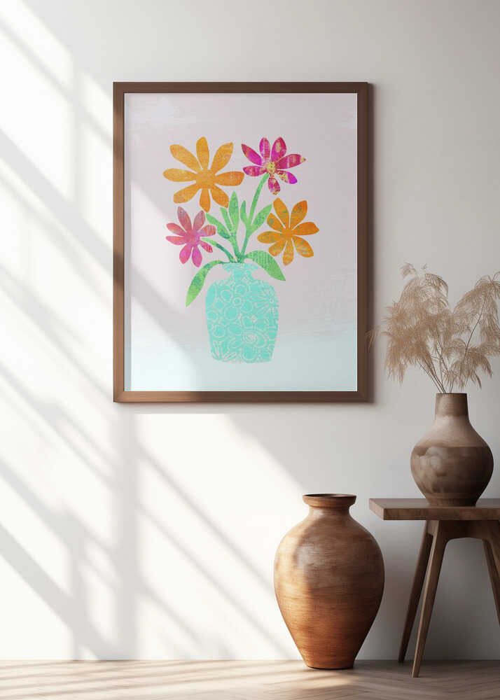 Vibrant Floral in a Turquoise Vase