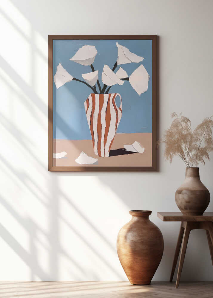 White Flowers In A Striped Vase