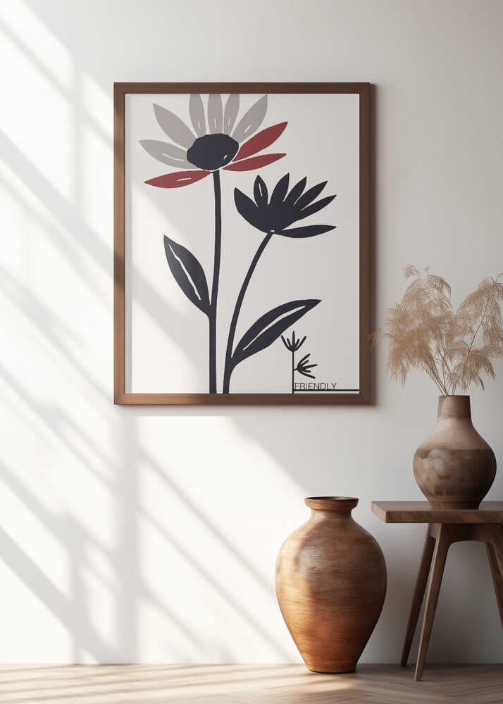 Abstract Flowers With Red And Gray Petals