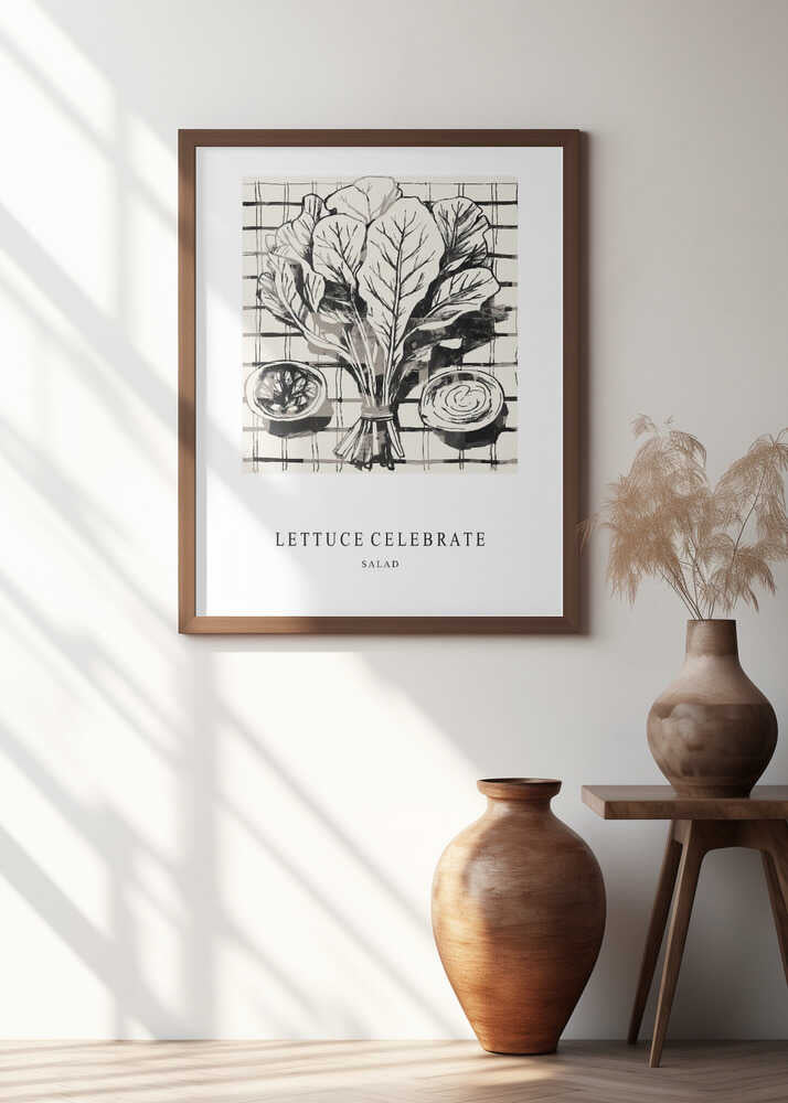 Black And White Ink Illustration Of Salad Ingredients